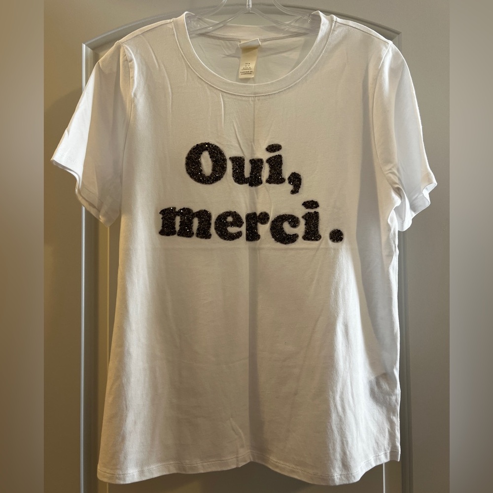 H&M White Tee with Crystal Embellished Text